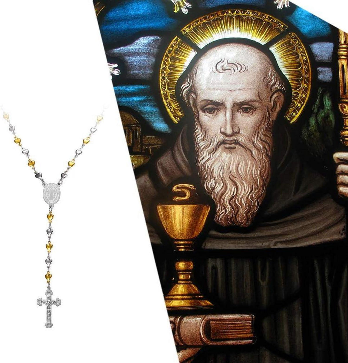 FaithHeart Rosenkranz Halskette Heiliger Benedikt Anhänger Geschenkbox Weihnachten Muttertag