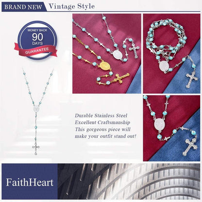 Rosenkranz Halskette Heiliger Kreuz Anhänger Geschenkbox schwarz