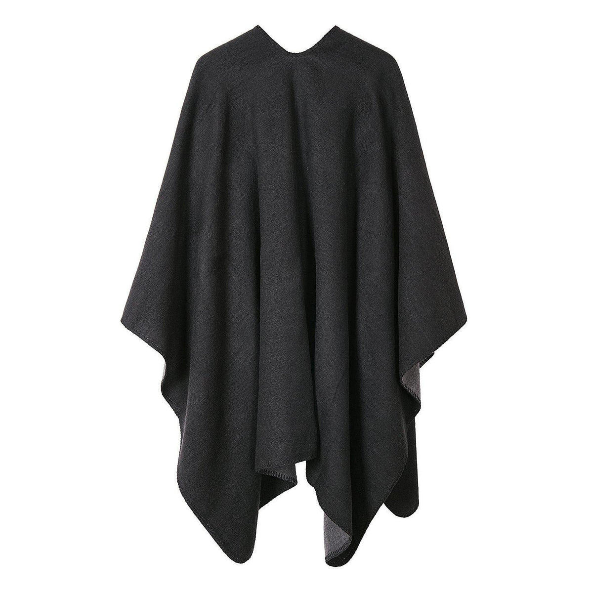 Vintage Farbblock Schal Wrap Poncho Damen Übergroß Schwarz