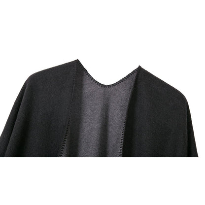 Vintage Farbblock Schal Wrap Poncho Damen Übergroß Schwarz