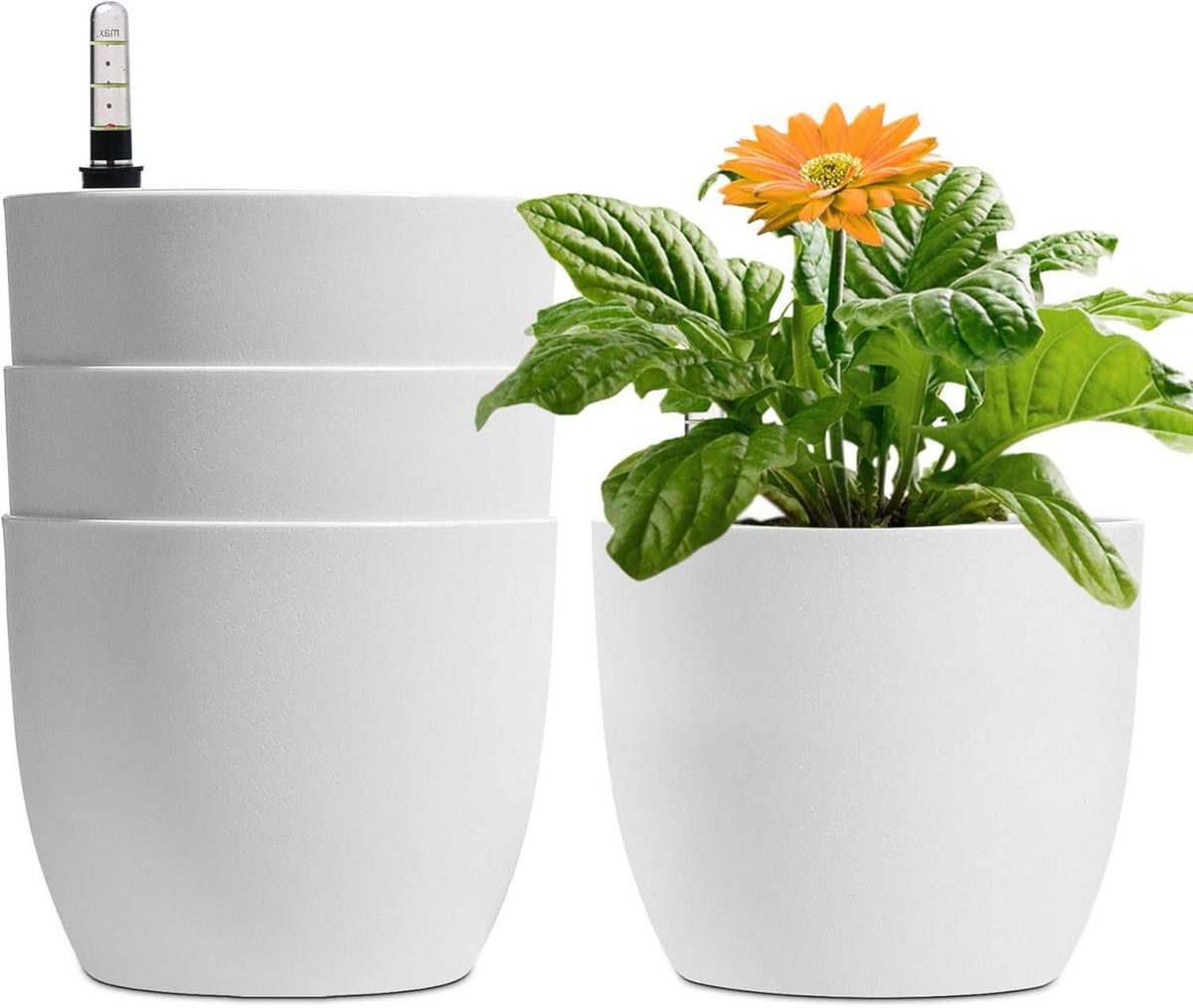 Selbstwässernder Blumentopf 4er-Set 15cm Weiß mit Wasseranzeiger