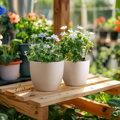 T4U 15cm Selbstwässernder Blumentopf Weiß 4er-Set für Innen und Außenbereich