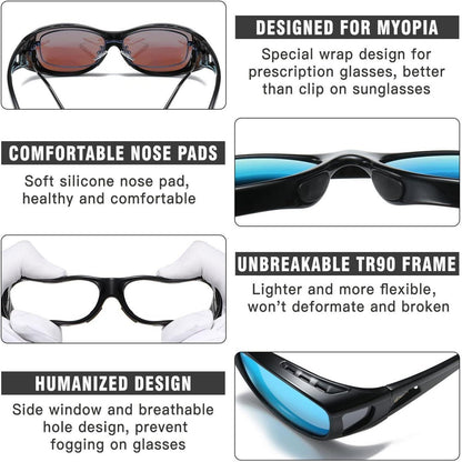DUCO Polarisierte Sonnenbrille UV400 Schutz für Brillenträger - M-schwarz, Revo Blau