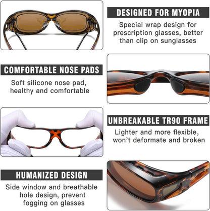 Polarisierte Sonnenbrille Überbrille UV400 Schutz für Brillenträger Fit-over Größe M - Tortoise