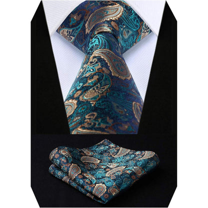 Krawatten-Set Seide Paisley Grün Gold Herren