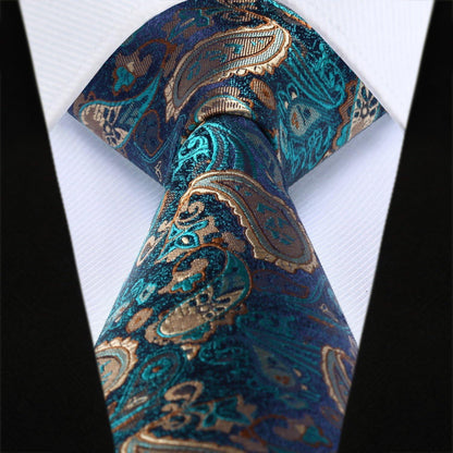 Krawatten-Set Seide Paisley Grün Gold Herren