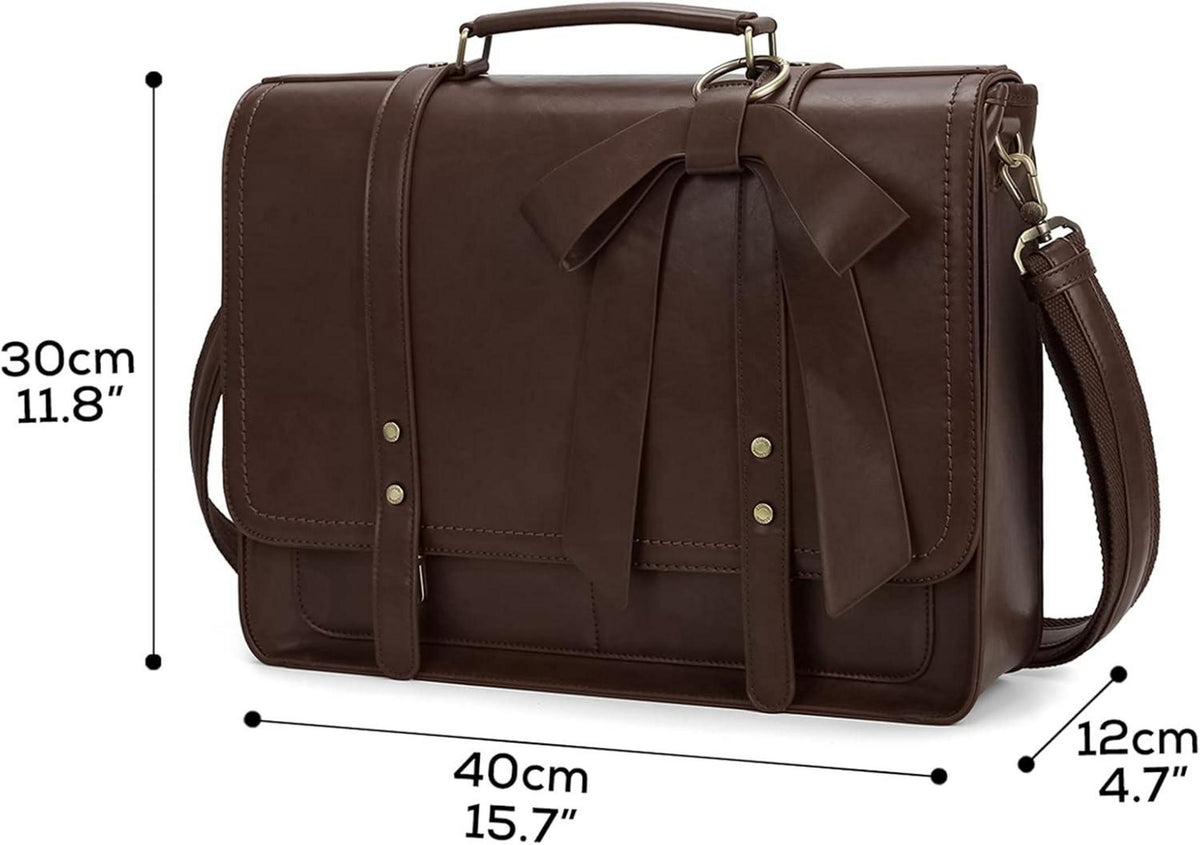 Aktentasche Damen 15,6 Zoll Vintage Umhängetasche Kunstleder Schwarz