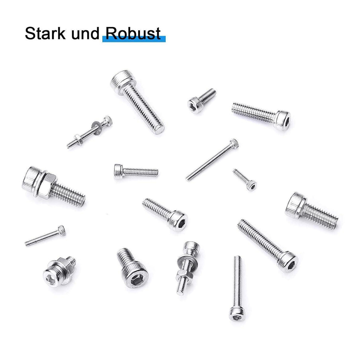 Edelstahl Schrauben Sortiment M2-M5 mit Muttern & Unterlegscheiben