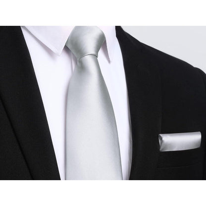 Graue Extra lange Herren Krawatte & Einstecktuch-Set