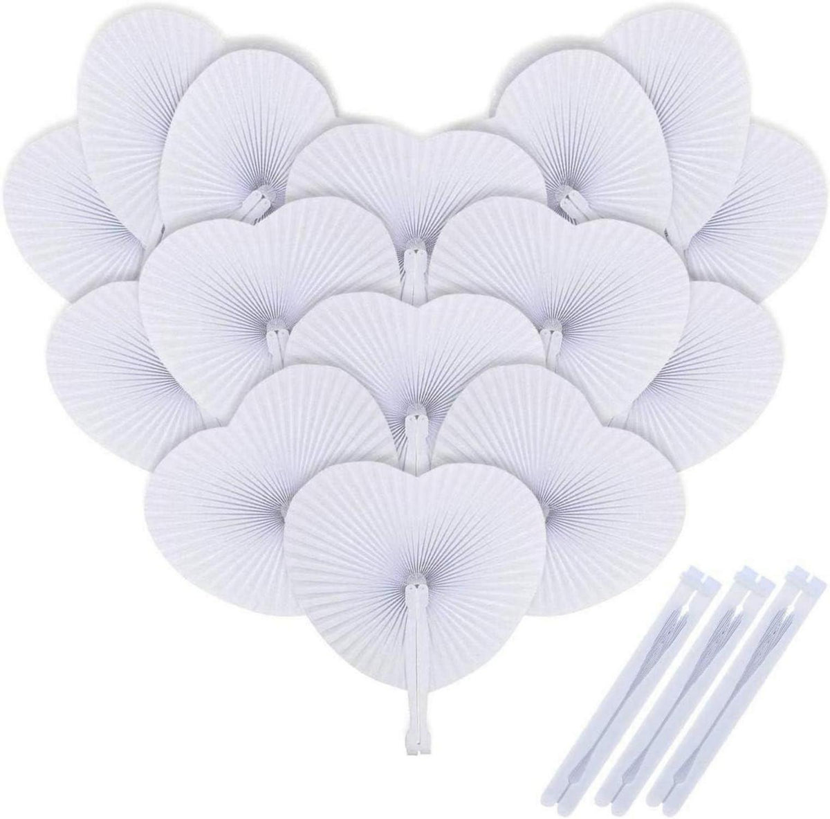 Weiße Herz Handfächer Hochzeit 48 Stk. Geschenk DIY