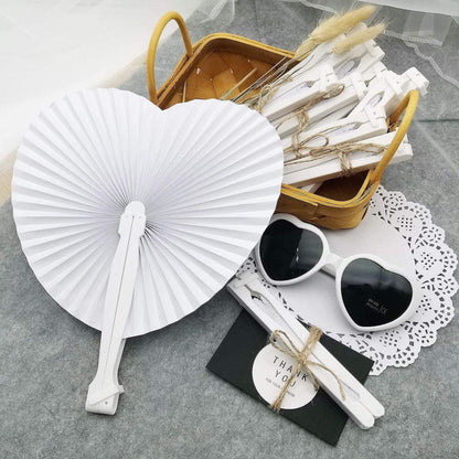 Weiß Papier Handfächer Herzform Hochzeit Gästegeschenk (48