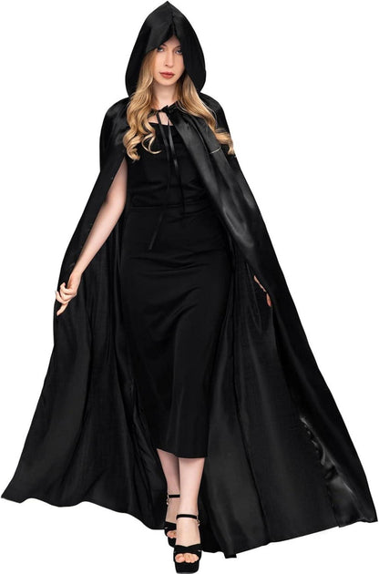 Halloween Umhang mit Kapuze Cosplay Vampir Kostüm Schwarz S