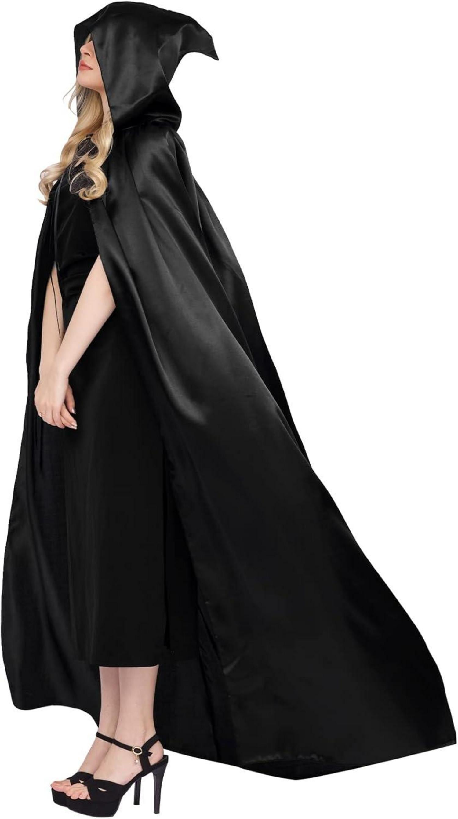 Halloween Umhang mit Kapuze Cosplay Vampir Kostüm Schwarz S