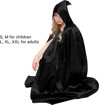 Unisex Umhang mit Kapuze Halloween Vampir Cosplay Kostüm Schwarz S