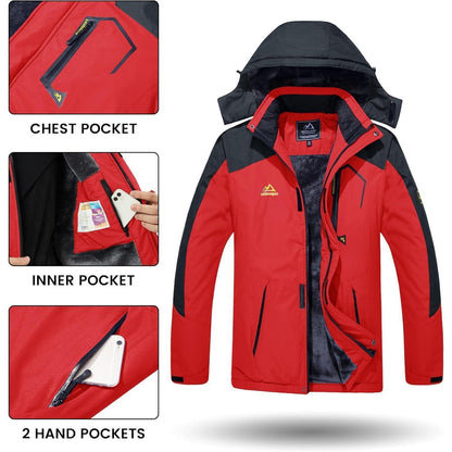 Herren Winterjacke wasserdicht warm mit Kapuze Rot XL