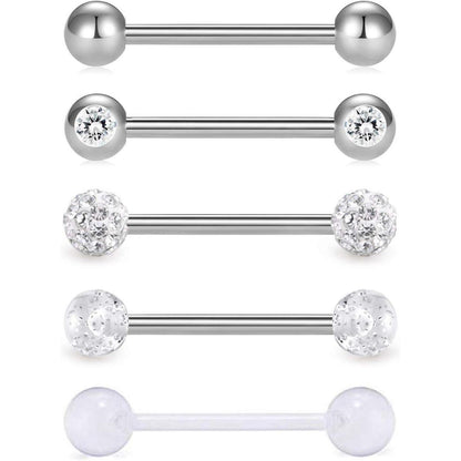 Zungenpiercing Set 5 Stück 16mm Barbell 1,6mm Chirurgenstahl Kunststoff