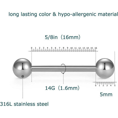 Zungenpiercing Set 5 Stück 16mm Barbell 1,6mm Chirurgenstahl Kunststoff