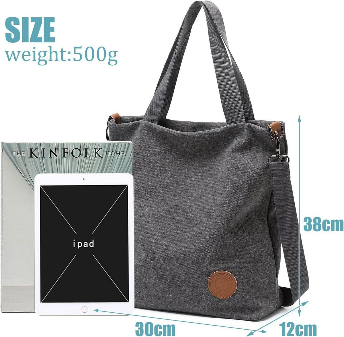 JANSBEN Damen Canvas Handtasche Schultertasche Strandtasche Weinrot