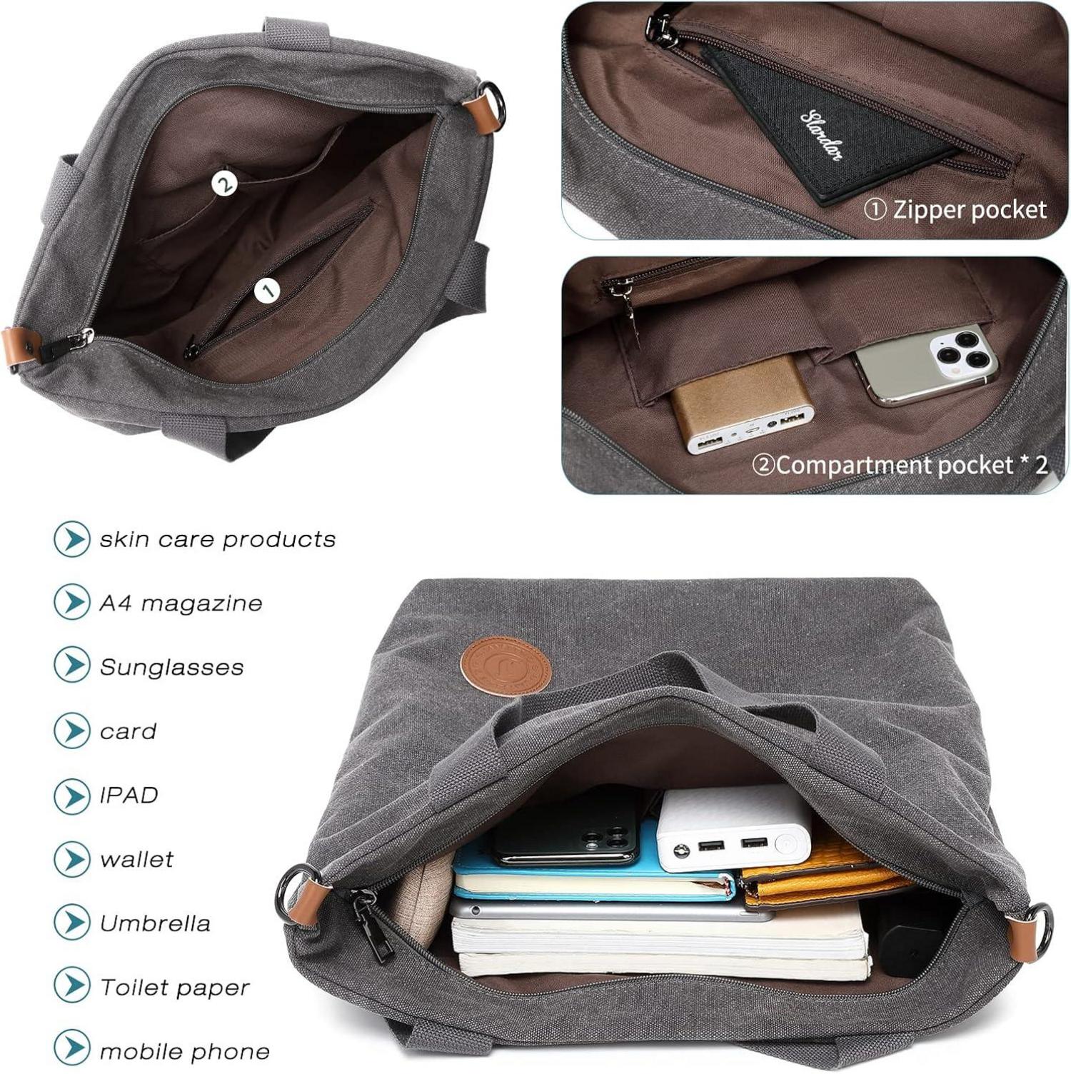 Damen Canvas Handtasche Schultertasche 30x40x12 Multifunktional Weinrot