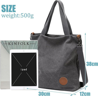 Damen Canvas Handtasche Schultertasche Multifunktionale Umhängetasche Grau