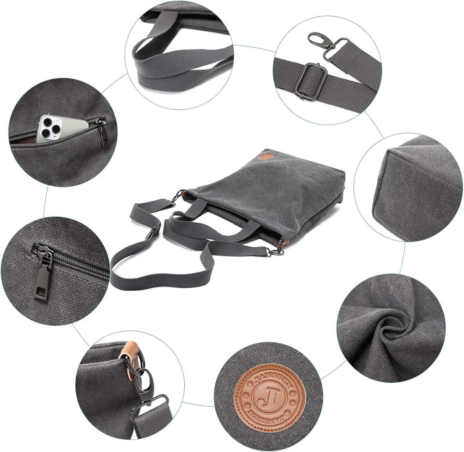 Damen Canvas Handtasche Schultertasche Umhängetasche Grau 30x40x12cm