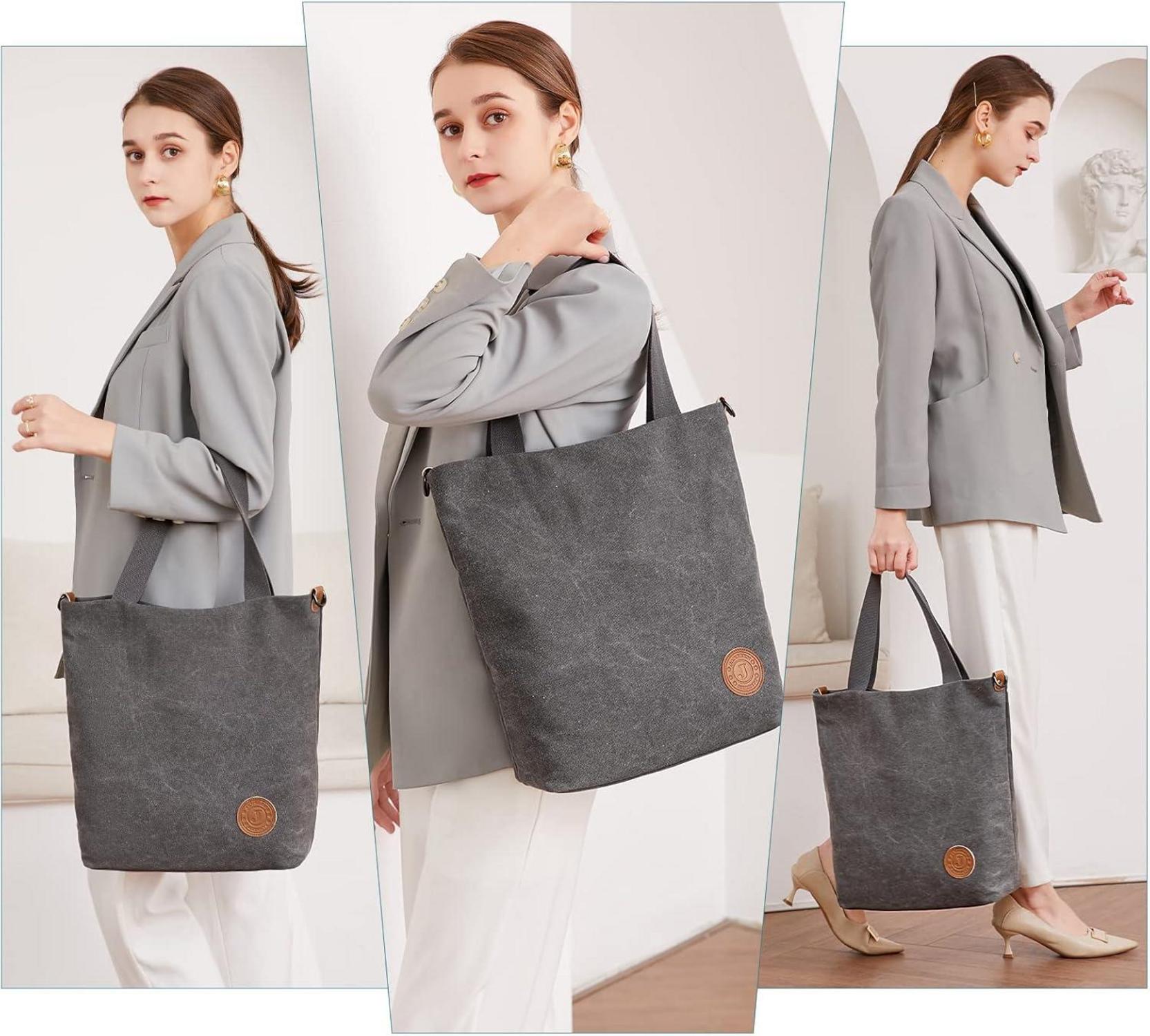 Große Damen Canvas Handtasche Schultertasche Multifunktionale Umhängetasche Grau