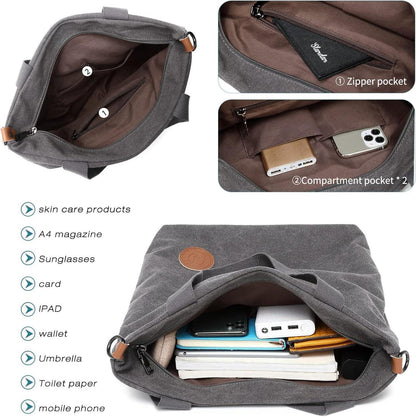 JANSBEN Damen Canvas Handtasche Schultertasche Groß Schwarz