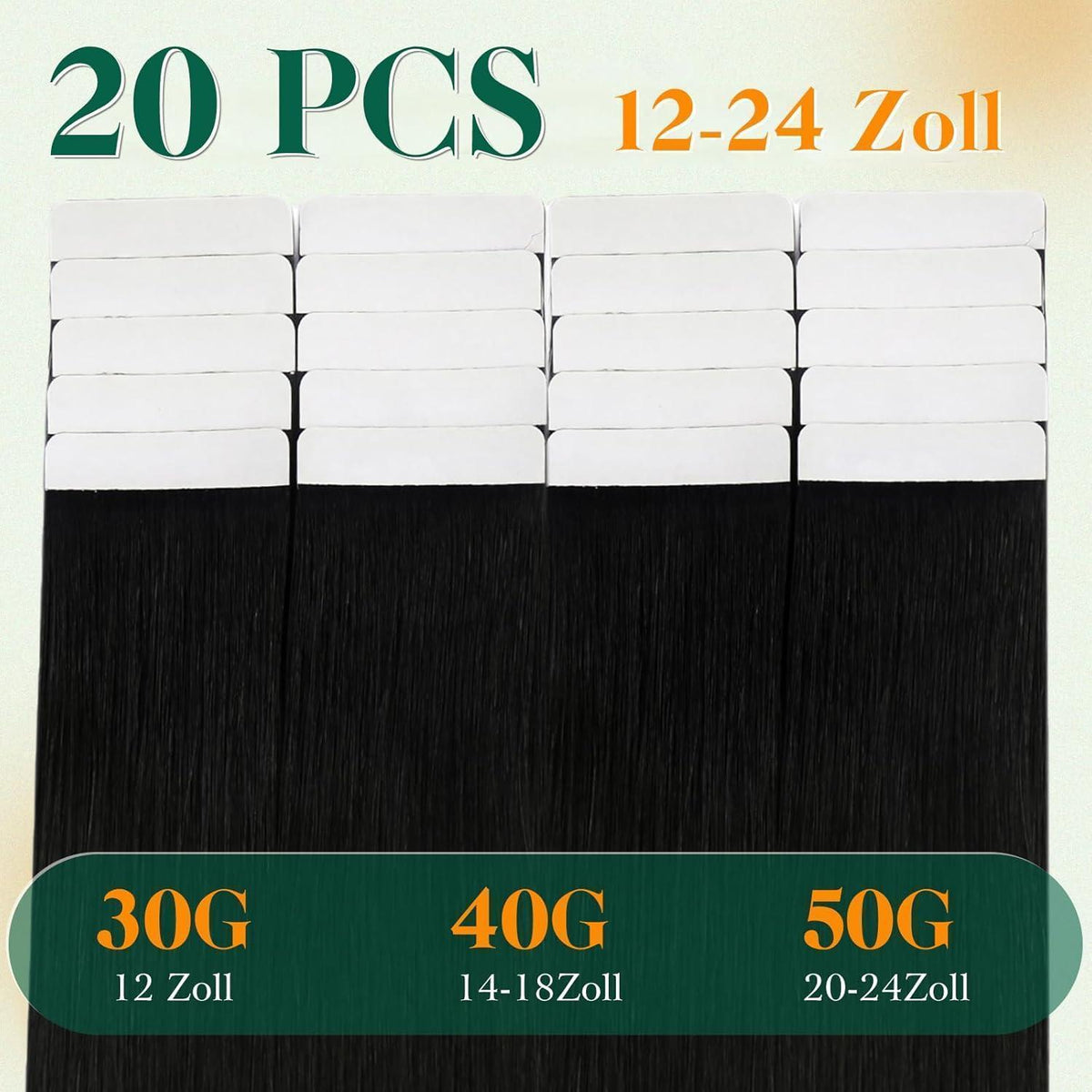 Schwarz Tape-In Haarverlängerung Echthaar 60cm - 50g