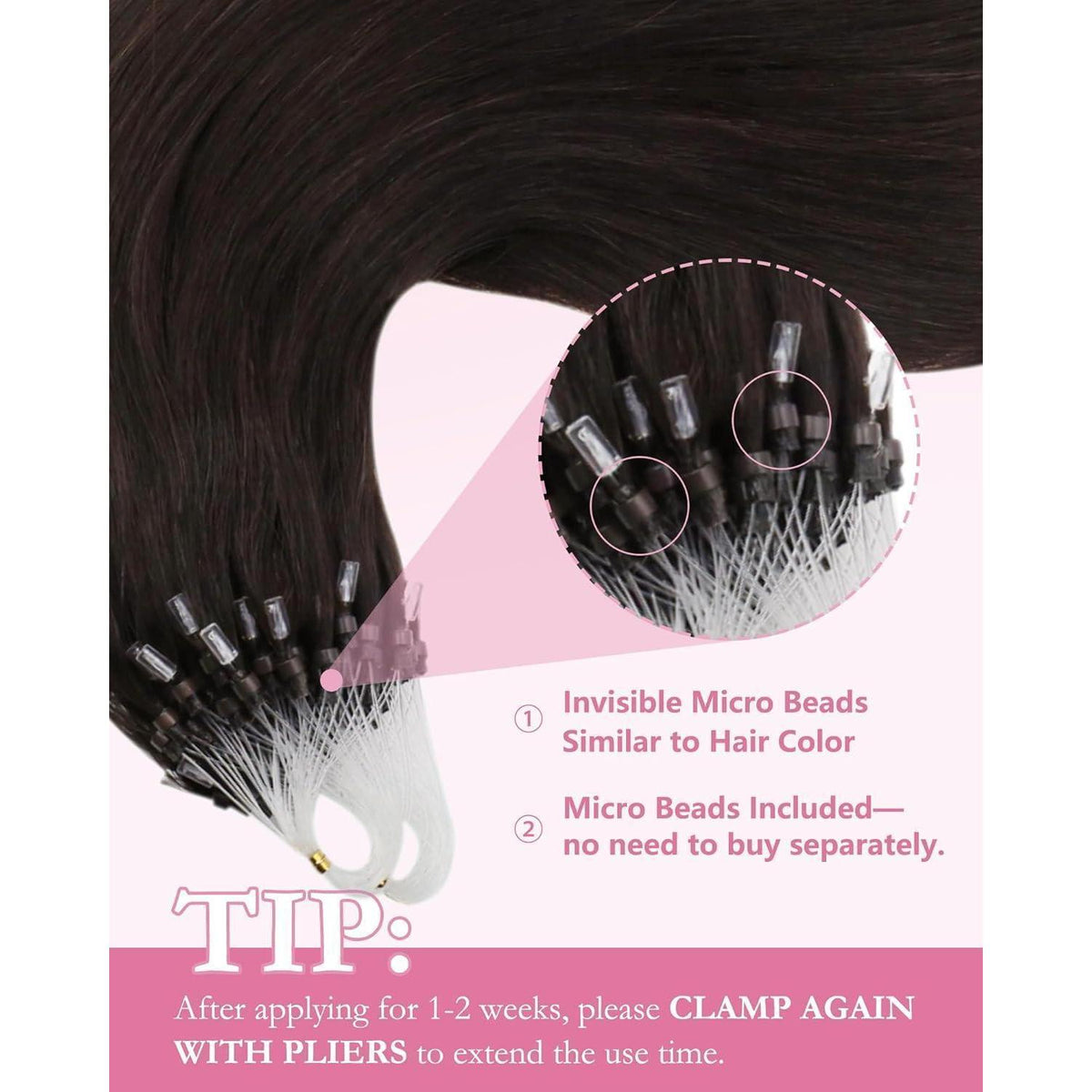 Echthaar Micro Ring Extensions Braun 60 cm