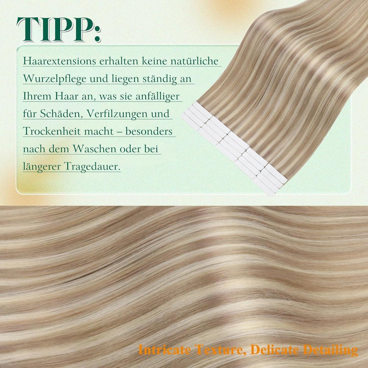 Blond Tape-in Echthaar Extension Aschblond & Hellblond 50cm