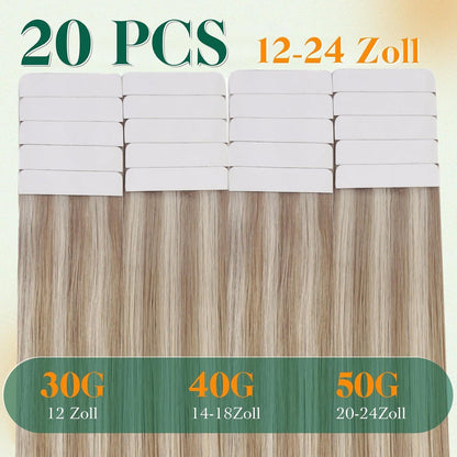 Blond Tape-in Haarverlängerung Echthaar 35cm Aschblond/Hellblond
