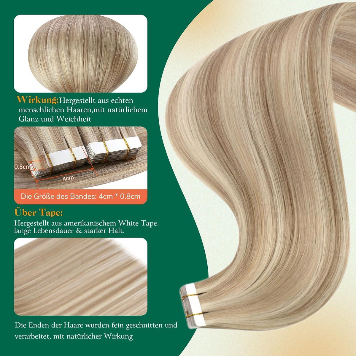 Balayage Haarverlängerung Tape-In 40cm Aschblond/Hellblond