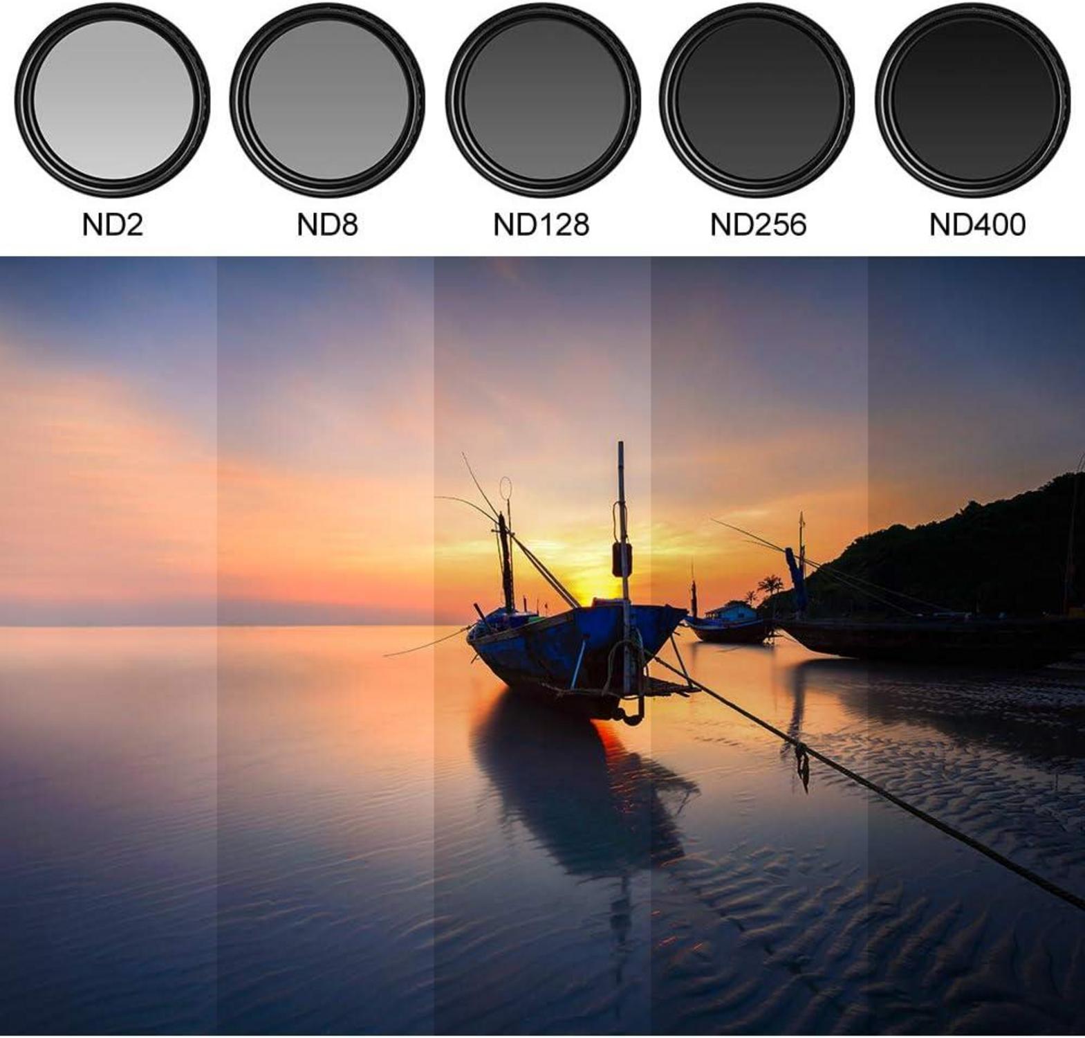 Fotover 62mm Slim Variabler ND Filter ND2-ND400 + 3 Slot Nylon Filterbeutel