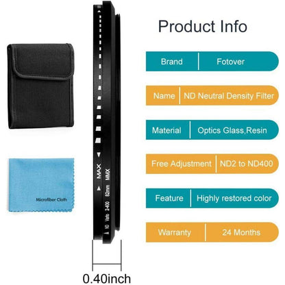 58mm ND Filter Slim Variabler Graufilter ND2-ND400 für DSLR