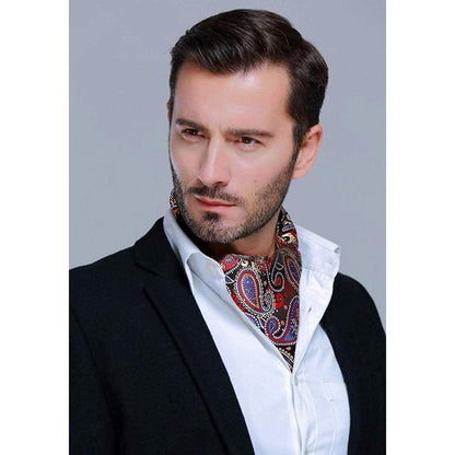 Herren Ascot Krawattenschal Set Paisley Jacquard Rot/Blau/Gelb