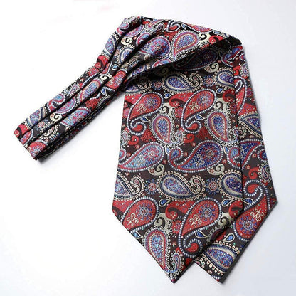 Herren Ascot Krawattenschal Set Paisley Jacquard Rot/Blau/Gelb