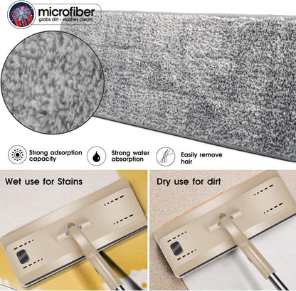 Masthome Wischmopp Set mit Eimer und Auswringfunktion, 138cm, 6 Wischpads, Mikrofaser Flacher Mopp, Einstellbarer Edelstahlgriff