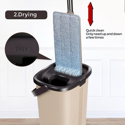Wischmopp Set mit Eimer, Auswringfunktion, 138cm Stange, 6