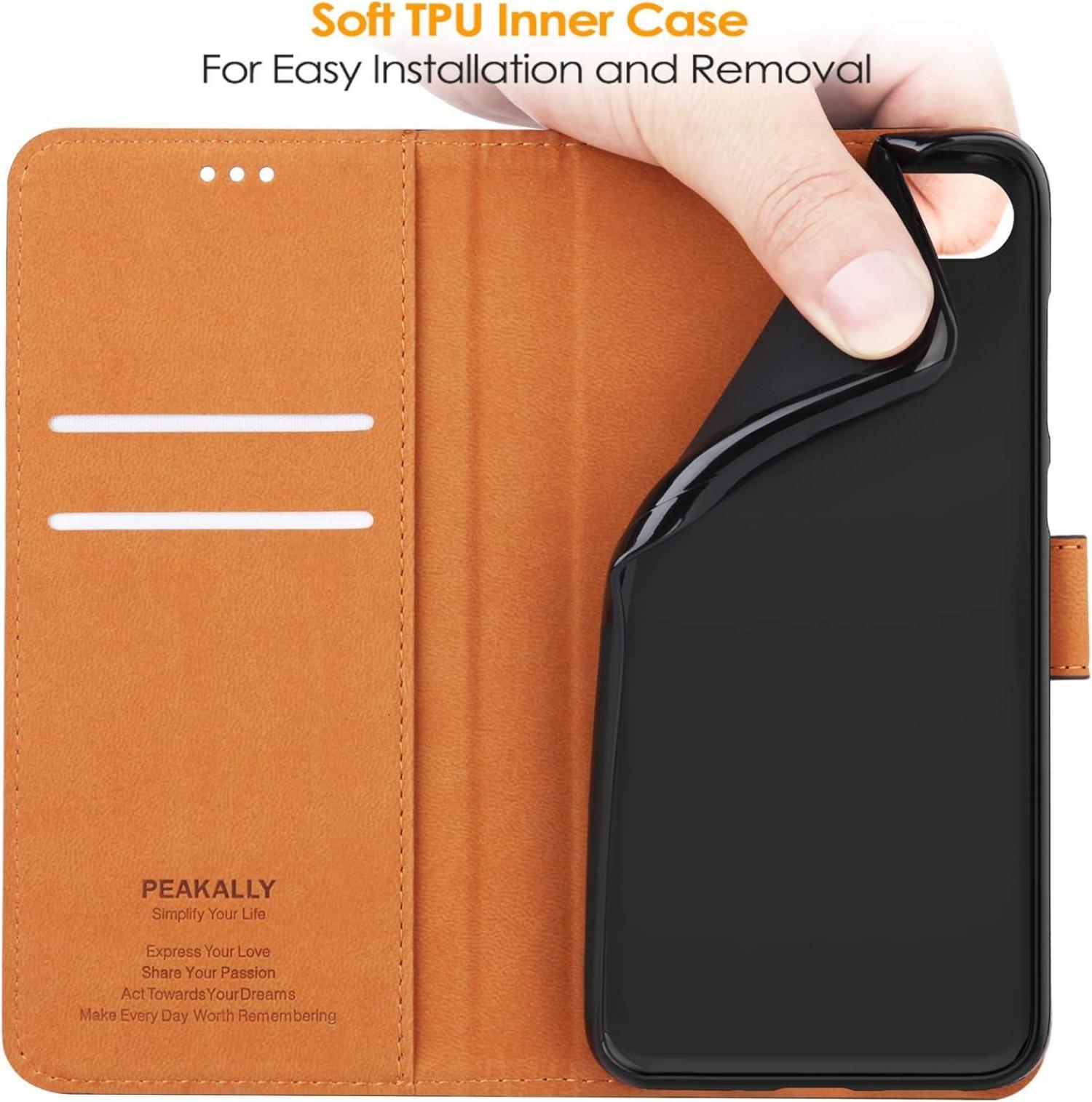 Handyhülle iPhone SE 2022 Leder Flip Schwarz Magnet Standfunktion