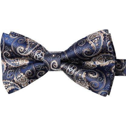 Herren Fliege vorgebunden Paisley blau-golden verstellbar