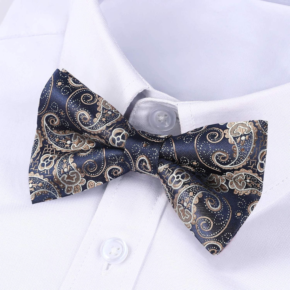 Herren Fliege vorgebunden Paisley blau-golden verstellbar