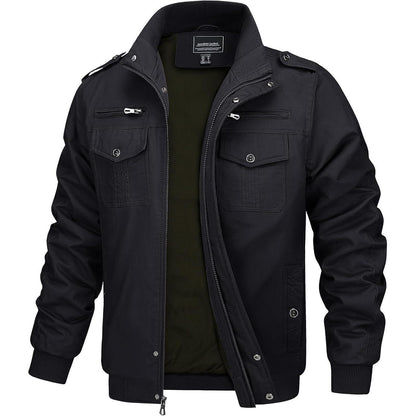 Herren Übergangsjacke Cargo Militärjacke Winddicht Vieltaschen Schwarz
