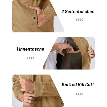 Herren Übergangsjacke Cargo Militärjacke Winddicht Viele Taschen Khaki
