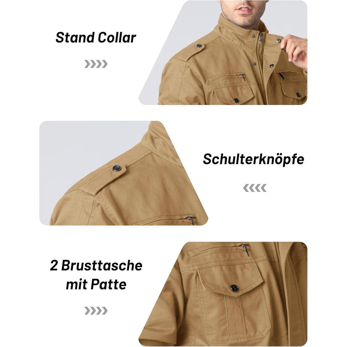 Herren Übergangsjacke Cargo Militärjacke Winddicht Viele Taschen