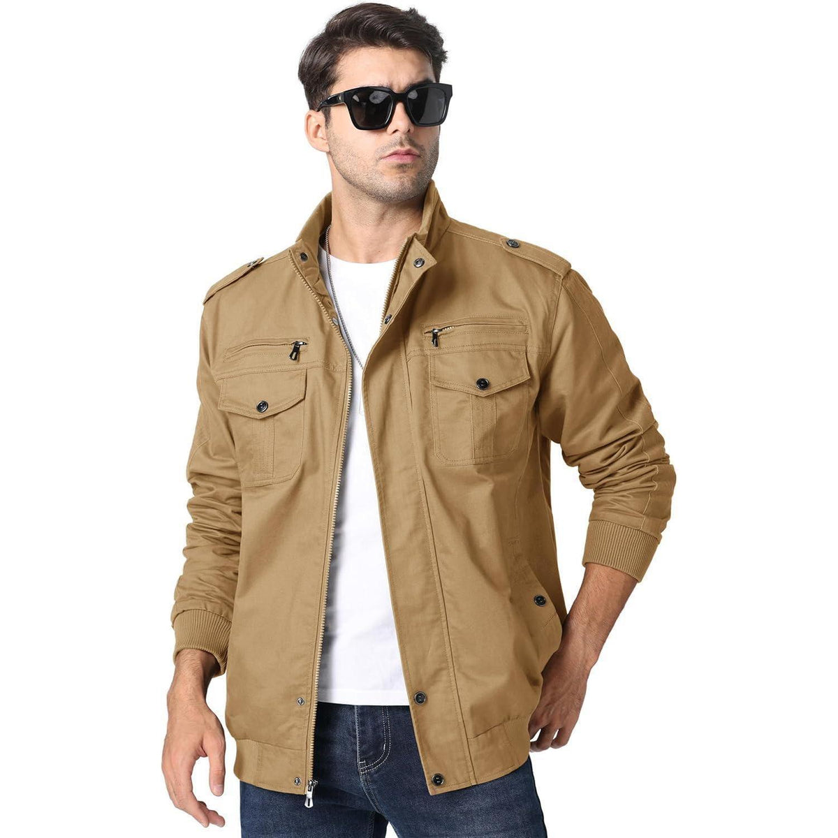 Herren Übergangsjacke Cargo Militärjacke Winddicht Viele Taschen