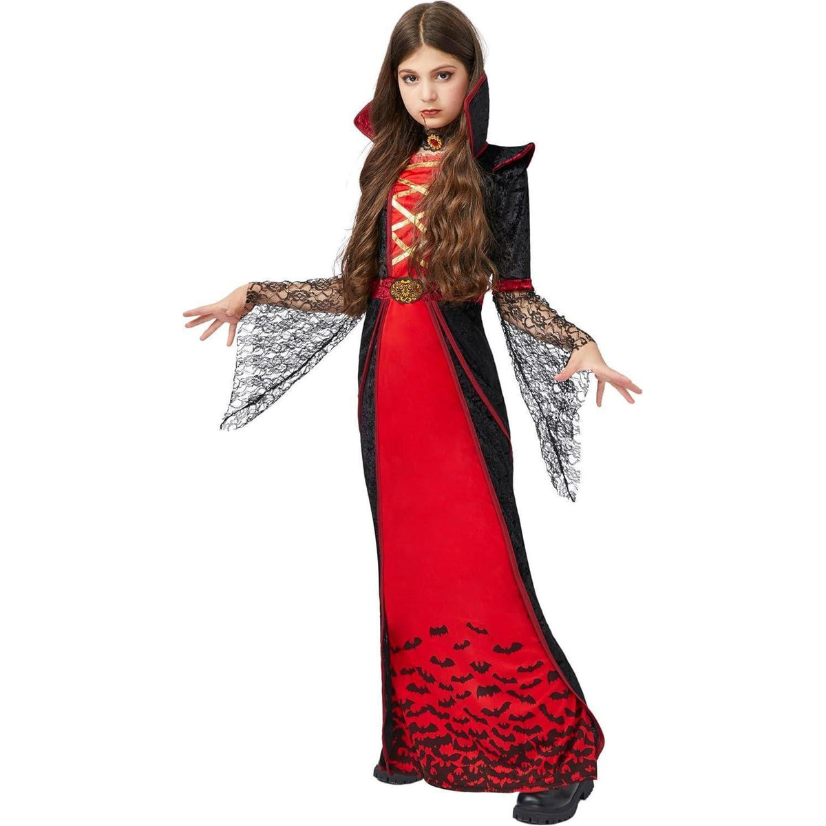 Vampir Königin Kostüm Mädchen Deluxe Set Halloween Viktorianisch XL