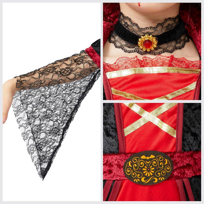 Vampir Königin Kostüm Mädchen Deluxe Set Halloween Viktorianisch XL