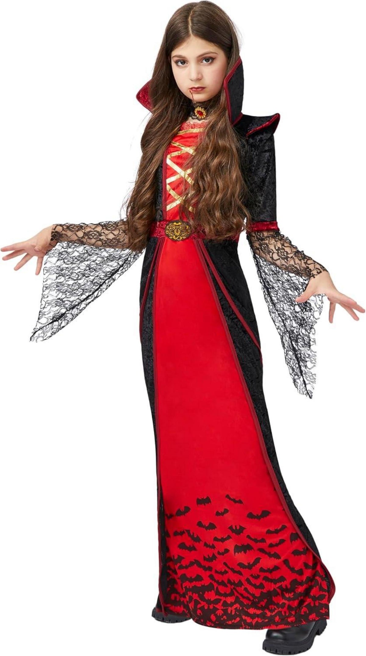 Spooktacular Vampir Kostüm Mädchen Halloween Deluxe Set XL (12–14 Jahre) Mittel (8 - 10