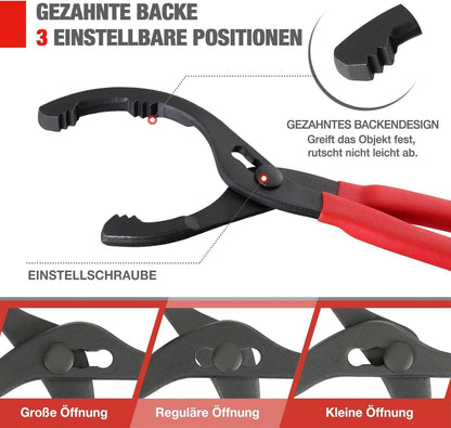 Verstellbare Ölfilterzange mit ergonomischem Griff, 30cm, Ø 60-102mm