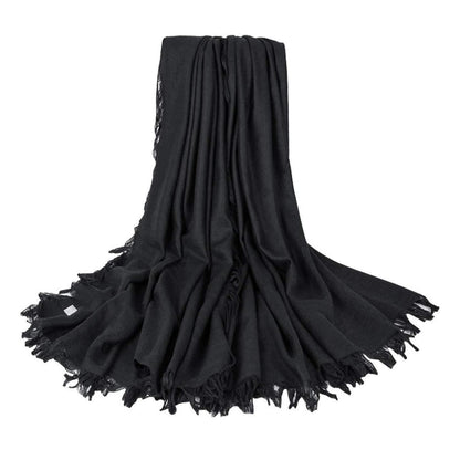 Damen Halstuch Baumwolle Quadratisch mit Fransen Schwarz 140x140cm